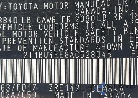 2010 Toyota Corolla S from USA, damaged, VIN 2T1BU4EE8AC528045